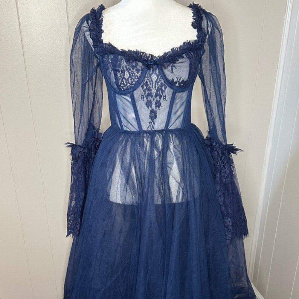 Dolls Kill Dance with Death Maxi Dress Navy Blue